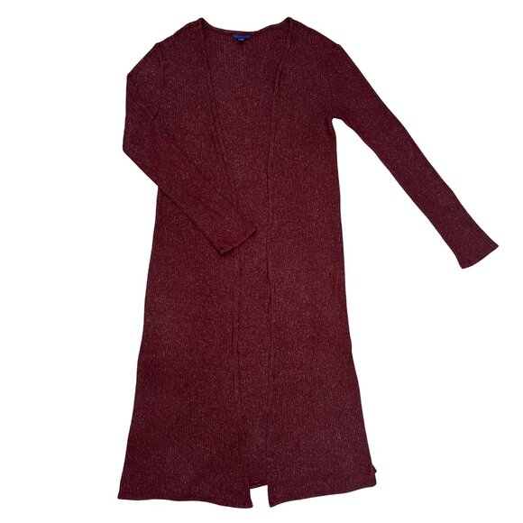Aeropostale Women's Longline Ribbed Burgundy Open Cardigan Sweater M Cozy Layer - Picture 1 of 12